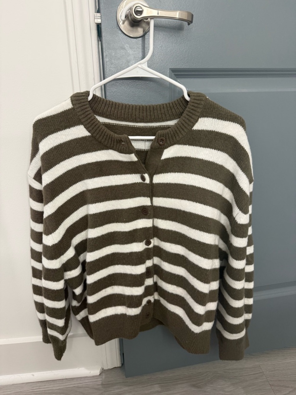 Daily Drills Striped Brown and White Button-Up Cardigan